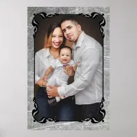 Gray and Black Script Border Family Photo Poster