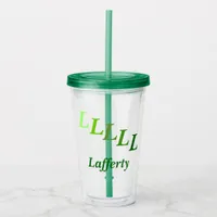 Acrylic Tumbler - Stepped Initials, Name in Greens