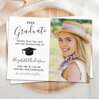 Graduation Save The Date Elegant Script Photo Announcement Postcard