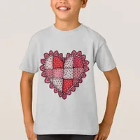 Valentine's Doodle Art Style Patchwork Heart Kids T-Shirt