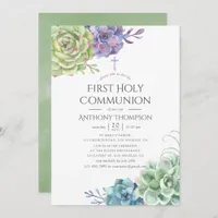 Watercolor Cactus Succulents First Holy Communion Invitation