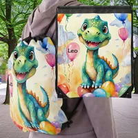 Cute little dinosaur with lots of colorful balloon drawstring bag