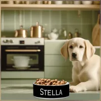 Black and White Simple Monochrome Name Pet Bowl