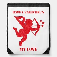 Minimalist Happy Valentine's My Love on white | Drawstring Bag