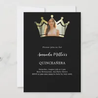 Black crown photo Quinceanera Invitation