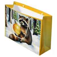 Cute Winter Raccoon with Gold Ornament Christmas Large Gift Bag