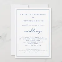  Elegant Blue Script QR Code Wedding  Invitation