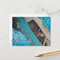 A Retro Woman Driver Mixed Media Collage Postcard