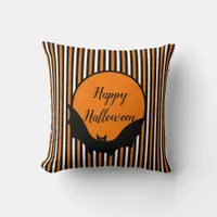 Halloween Stripes and Bat Throw Pillow