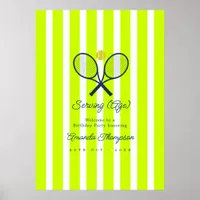 Preppy Optic Yellow Tennis Birthday Party Welcome Poster