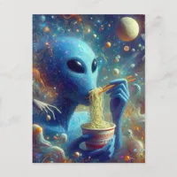 Blue Alien Eating Noodles  Postcard