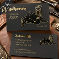 Foil Western Leatherworks Cowboy Boots and Hat  Business Cards