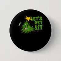 Let's Get Lit Tipsy Christmas Tree Funny Essential Button