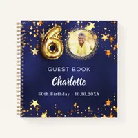 Guest book 60th birthday navy blue gold star photo