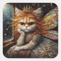 The Annoyed Little Adorable Cat Fairy Square Sticker