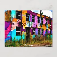 Pink and Purple Graffiti Art | Abandoned Building  Postcard