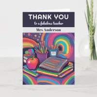 Modern Colorful Desk Personalized Name Teacher Thank You Card