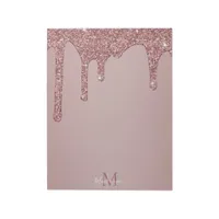 Girly Rose Gold Sparkle Glitter Drips Monogram Notepad