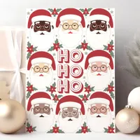 Diverse Santa Faces Ho Ho Ho Christmas Holiday Card