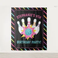 Rainbow Neon Bowling Birthday Party Photo Backdrop