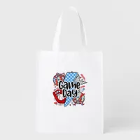 Baseball Game Day Retro Tis The Season Checkered Grocery Bag