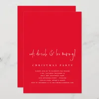Minimalist Eat Drink Be Merry Christmas Party Red Invitation