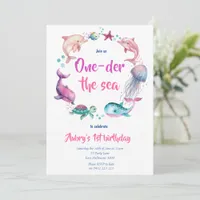 Cute Watercolor One der The Sea 1st Birthday Invitation