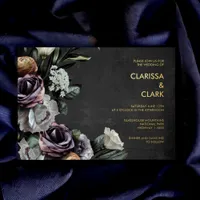 Dark Moody Bold Floral Black & Purple Wedding Foil Invitation