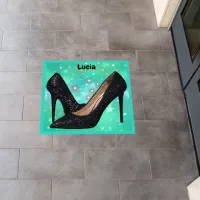 Black Glitter High Heel Shoe on Green | Floor Decals