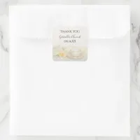 Tea Cup White Rose Wedding Thank You Favor Tag