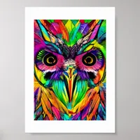 Owl with Colorful Feathers Quirky AI Art Poster
