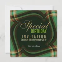 Green Gold Tartan Square Invitation