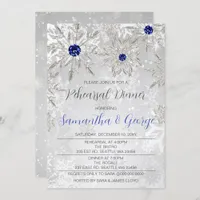 Royal Blue Snowflakes Winter Rehearsal Dinner  Invitation