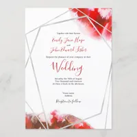 Elegant Red Watercolor/Silver Geometric Wedding Invitation