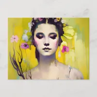 Spring Goddess Yellow Background Postcard