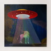 Unicorn Under UFO Rainbow Beam at Night, ZKoA Jigsaw Puzzle