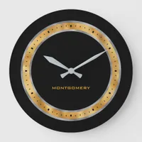 Elegant Black Silver Gold Foil Personalized Large Clock