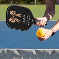 Black leopard bow name quote pickleball paddle