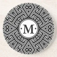 Geometric Pattern Monogram Black and White ID149 Drink Coaster