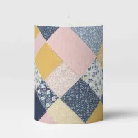 Pretty Faux Patchwork Multicolor Decorative Chic Pillar Candle