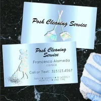 Posh Cleaning Service Metallic Ice Blue Template Business Card