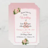 Vintag Rose Pink Striped Floral Wedding Invitation