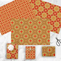 Red and Orange Ethnic Oriental Geometric Patterns Wrapping Paper Sheets