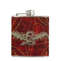 Red Gold Dragon Hip Flask