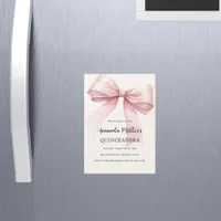 Pink bow cream elegant Quinceanera luxury Magnetic Invitation