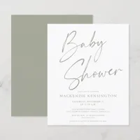 Budget Sage Olive Green Script Baby Shower Invite