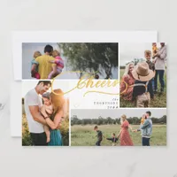 Elegant Cheers Gold Christmas 4 Photo Collage Holiday Card