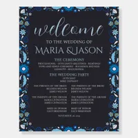Mexican Navy Blue Floral Elegant Wedding Program Foam Board
