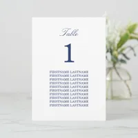 Elegant Navy Blue Guest Names Table Card