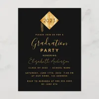 Graduation party topper black gold invitation postcard